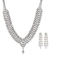 Rhinestone Zinc Alloy Jewelry Set, earring & necklace, with Zinc Alloy, silver color plated, for woman, clear, 39mm,19mm Approx 42 cm 