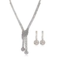 Rhinestone Zinc Alloy Jewelry Set, earring & necklace, with Zinc Alloy, with 14cm extender chain, silver color plated, for woman, clear, 86mm Approx 47 cm 