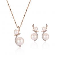 Rhinestone Zinc Alloy Jewelry Set, earring & necklace, with Plastic Pearl, with 5cm extender chain, gold color plated, for woman & with rhinestone, white  Approx 45 cm 