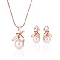 Fashion Zinc Alloy Jewelry Sets, earring & necklace, with Plastic Pearl, with 5cm extender chain, rose gold color plated, for woman, white Approx 45 cm 