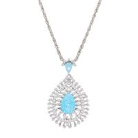 Cubic Zirconia Stainless Steel Necklace, 304 Stainless Steel, with Cubic Zirconia & Zinc Alloy, with 5cm extender chain, Teardrop, silver color plated, for woman, blue, 24mm Approx 45 cm 