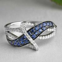 Cubic Zirconia Micro Pave Brass Finger Ring, with Cubic Zirconia, platinum plated & for woman, blue, 12.5mm 