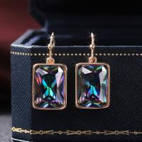 Cubic Zircon Brass Earring, with Cubic Zirconia, Rectangle, gold color plated, for woman, multi-colored, 29mm 