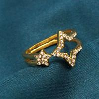 Нержавеющая сталь Rhinestone палец кольцо, Нержавеющая сталь 316, вакуумное ионное покрытие, разные стили для выбора & Женский & со стразами, Золотой, продается PC