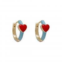 Brass Huggie Hoop Earring, Heart, gold color plated, fashion jewelry & for woman & enamel 