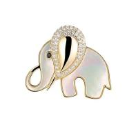 Shell Brooch, Brass, with Shell, Elephant, gold color plated, micro pave cubic zirconia & for woman 