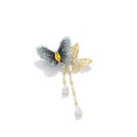 Cubic Zirconia Brooch, Brass, with Cloth, Butterfly, gold color plated, micro pave cubic zirconia & for woman 