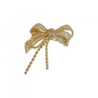 Cubic Zirconia Brooch, Brass, Bowknot, gold color plated, micro pave cubic zirconia & for woman, golden 