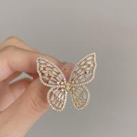 Cubic Zirconia Brooch, Brass, Butterfly, gold color plated, micro pave cubic zirconia & for woman, golden 