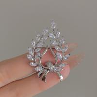 Cubic Zirconia Brooch, Brass, Branch, platinum color plated, micro pave cubic zirconia & for woman 