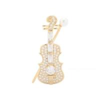 Cubic Zirconia Brooch, Brass, with Plastic Pearl, Violin, gold color plated, micro pave cubic zirconia & for woman 