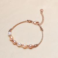 Cultured Freshwater Pearl Bracelets, with Alloy & Brass, Rice, handmade & for woman 150-200uff0c6-8mm 