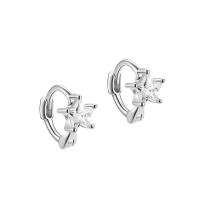 Sterling Silver Huggie Hoop Earring, 925 Sterling Silver, Star, plated, for woman & with rhinestone 8mm 