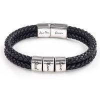 PU Leather Cord Bracelets, Titanium Steel, with PU Leather, with letter pattern & for man Approx 8 Inch 