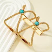 Zinc Alloy Cuff Bangle, with turquoise, gold color plated, fashion jewelry & for woman, Inner Approx 60mm 