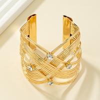 Zinc Alloy Cuff Bangle, gold color plated, fashion jewelry & for woman & with rhinestone & hollow, Inner Approx 60mm 