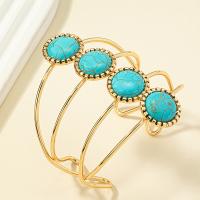 Zinc Alloy Cuff Bangle, with turquoise, gold color plated, fashion jewelry & for woman & hollow, Inner Approx 60mm 