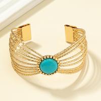 Zinc Alloy Cuff Bangle, with turquoise, gold color plated, fashion jewelry & for woman, Inner Approx 65mm 