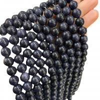 Blaue Goldstein Perlen, blauer Goldsand, rund, DIY & verschiedene Größen vorhanden, blau, Länge:ca. 38 cm, verkauft von Strang