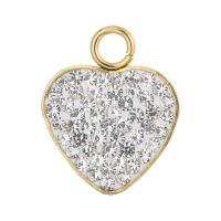 Stainless Steel Heart Pendants, 304 Stainless Steel, with Rhinestone Clay Pave, Galvanic plating, Unisex, golden 