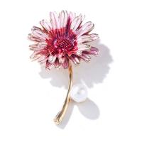 Plastic Pearl Brooch, Zinc Alloy, with Plastic Pearl, Chrysamthemum, plated, fashion jewelry & for woman, pink 