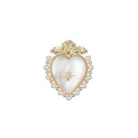 Muschel Brosche, Messing, mit Muschel & Kunststoff Perlen, Herz, Modeschmuck & für Frau, goldfarben, 17x21mm, verkauft von PC