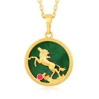 Gemstone Zinc Alloy Pendants, with Jade Malaysia, Horse, gold color plated, DIY & Unisex, green 