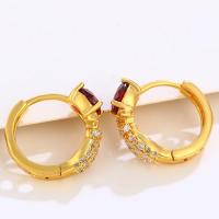 Zinc Alloy Huggie Hoop Earring, gold color plated, fashion jewelry & micro pave cubic zirconia & for woman, red 