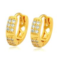 Zinc Alloy Huggie Hoop Earring, Donut, gold color plated, fashion jewelry & micro pave cubic zirconia & for woman, golden 