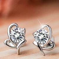 Cubic Zircon Brass Earring, Heart, platinum plated, for woman & with cubic zirconia, 8.5mm 
