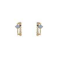 Glass Zinc Alloy Earring, with Glass, gold color plated, micro pave cubic zirconia, 12mm 