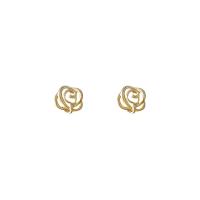 Glass Zinc Alloy Earring, Rose, gold color plated, hollow, 5mm 