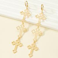 Zinc Alloy Drop Earring, Cross, gold color plated, fashion jewelry & for woman 
