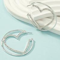 Zinc Alloy Rhinestone Hoop Earring, silver color plated, fashion jewelry & for woman & with rhinestone & hollow 