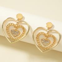 Zinc Alloy Rhinestone Stud Earring, Heart, gold color plated, fashion jewelry & for woman & with rhinestone & hollow 