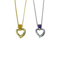 Brass Cubic Zirconia Necklace, with Cubic Zirconia, with 5cm extender chain, Heart, plated, for woman & hollow 26mm Approx 40 cm 