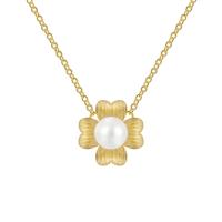 Brass Jewelry Necklace, with Plastic Pearl, Flower, plated, for woman Approx 45-50 cm 