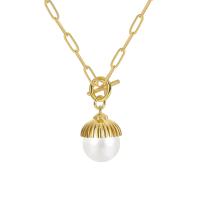Brass Jewelry Necklace, with Plastic Pearl, Round, plated, for woman Approx 45-50 cm 