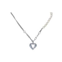 Brass Jewelry Necklace, with Plastic Pearl, Heart, silver color plated, for woman & hollow Approx 49 cm 