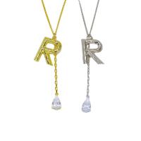 Brass Jewelry Necklace, with Crystal, with 5cm extender chain, Letter R, plated, for woman Approx 70 cm 