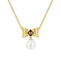 Brass Jewelry Necklace, with Plastic Pearl, Bowknot, plated, for woman Approx 45-50 cm 