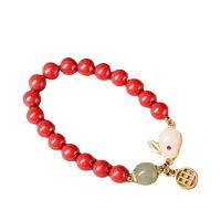 Fashion Cinnabar Bracelet, with Brass, Rabbit, gold color plated & for woman & with rhinestone 8mm Approx 18.5 cm 