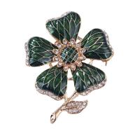El esmalte Broche, aleación de zinc, Flor, Joyería & para mujer & con diamantes de imitación, verde, 40x50mm, Vendido por UD