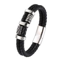 PU Leather Cord Bracelets, with 316 Stainless Steel, Double Layer & for man 12mm 