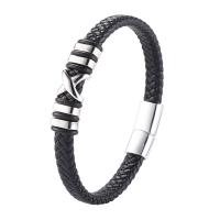 PU Leather Cord Bracelets, Microfiber PU, with 316 Stainless Steel & Unisex, black, 8mm 
