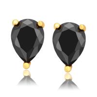 arete de aleación de zinc con diamante de imitación, Gota, chapado en color dorado, Joyería & para mujer & con diamantes de imitación, Negro, 6x9mm, Vendido por Par