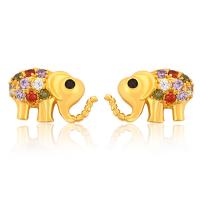 Zinc Alloy Stud Earring, Elephant, gold color plated, fashion jewelry & micro pave cubic zirconia & for woman, golden 