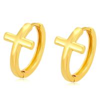 Zinc Alloy Huggie Hoop Earring, Cross, gold color plated, fashion jewelry & for woman, golden 