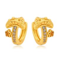 Zinc Alloy Huggie Hoop Earring, Copper Alloy, mushroom, gold color plated, fashion jewelry & for woman & with rhinestone, golden 
