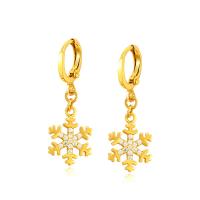Zinc Alloy Drop Earring, Snowflake, gold color plated, fashion jewelry & micro pave cubic zirconia & for woman, golden 